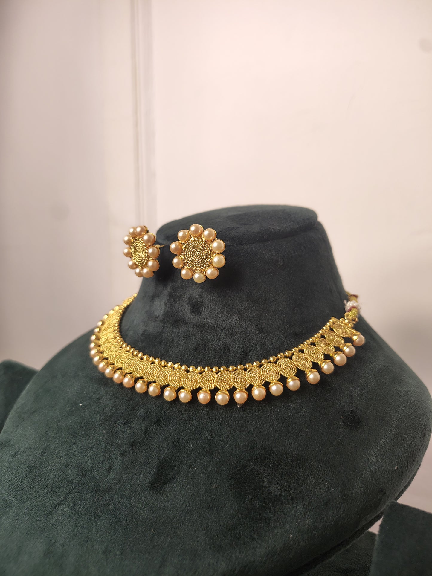 Gold Imitation Detailed Necklace with Earrings