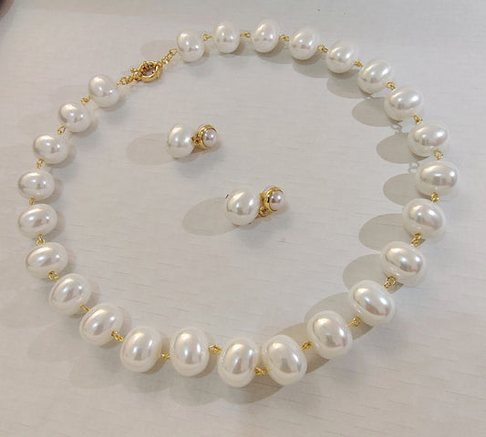 White Premium Heavy Pearl Necklace with Earrings
