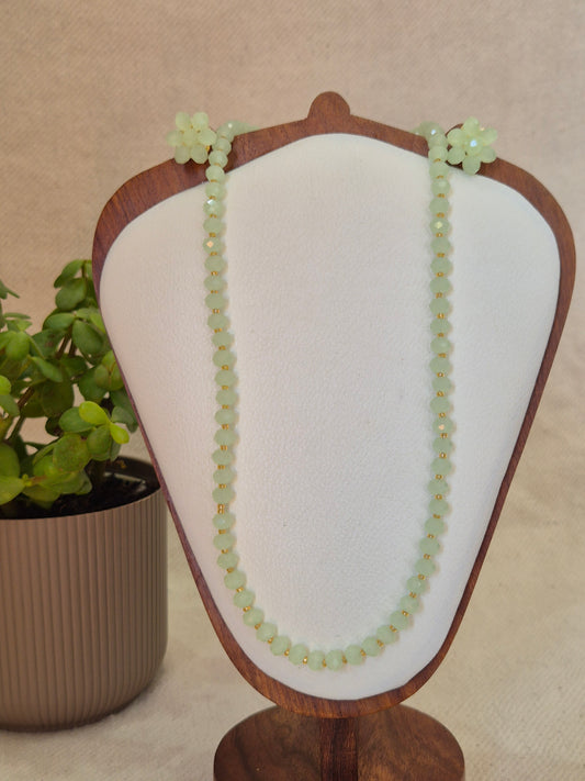 Diamond Cut Frosted Mint Green Faceted Bead Necklace & Earring Set