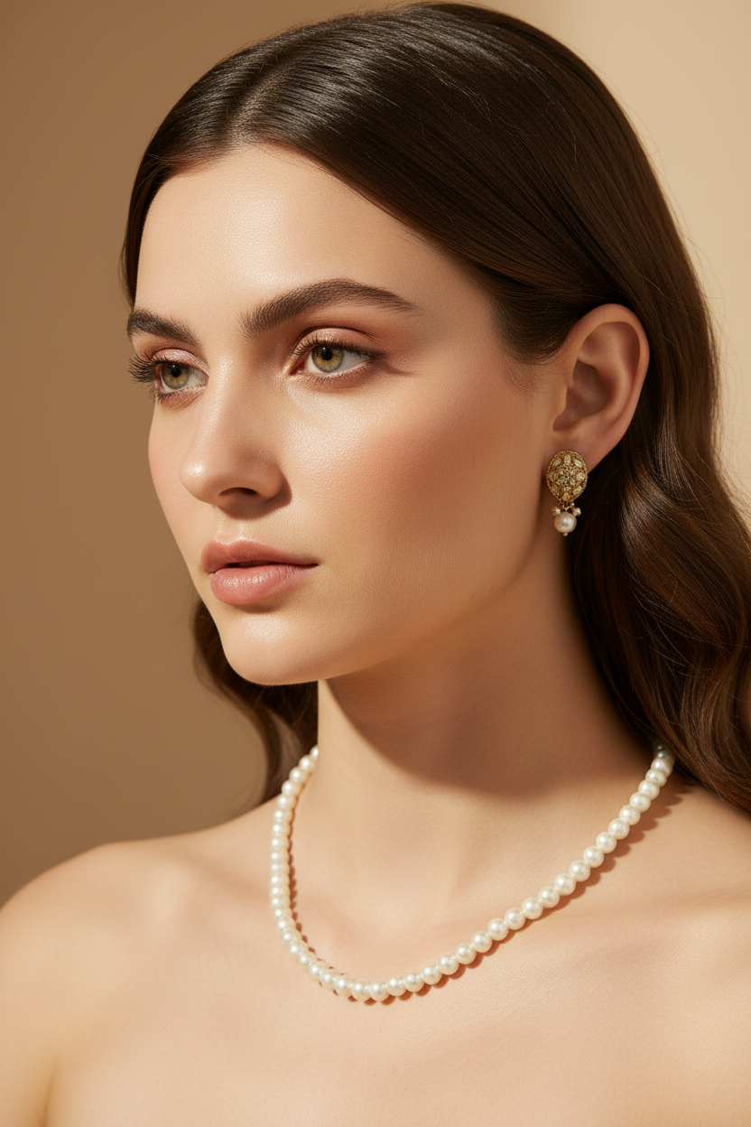 White Pearl Necklace With Earrings