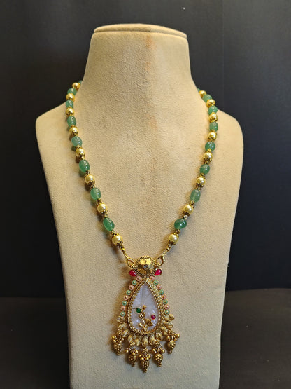 Green & Golden Green Long Necklace DB00054