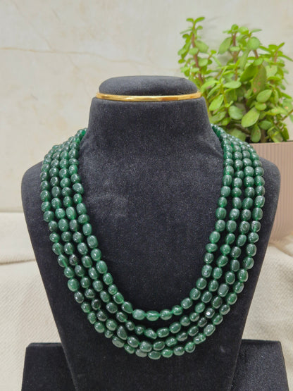 Exquisite Multi-Strand Deep Emerald Green Bead Necklace
