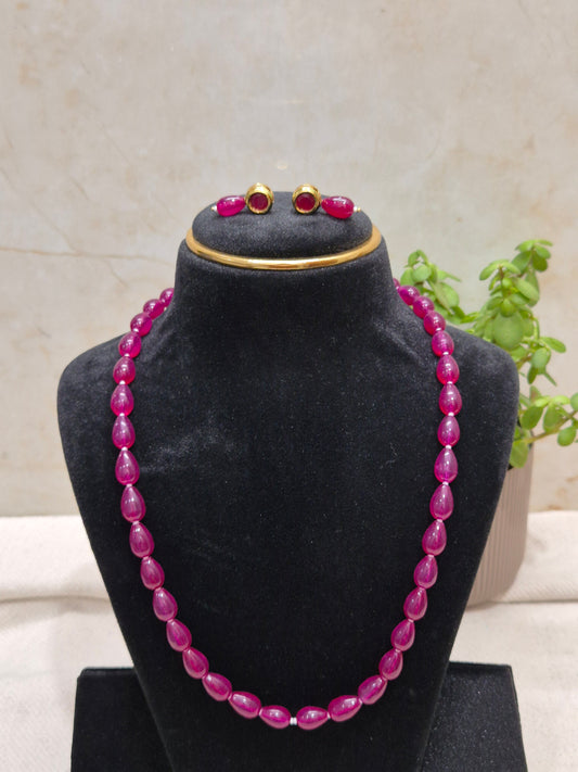 Bold Maroon Bead Necklace & Earring Set