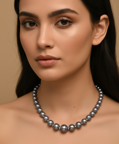 Elegant Mint  Bright Gray Pearl Necklace
