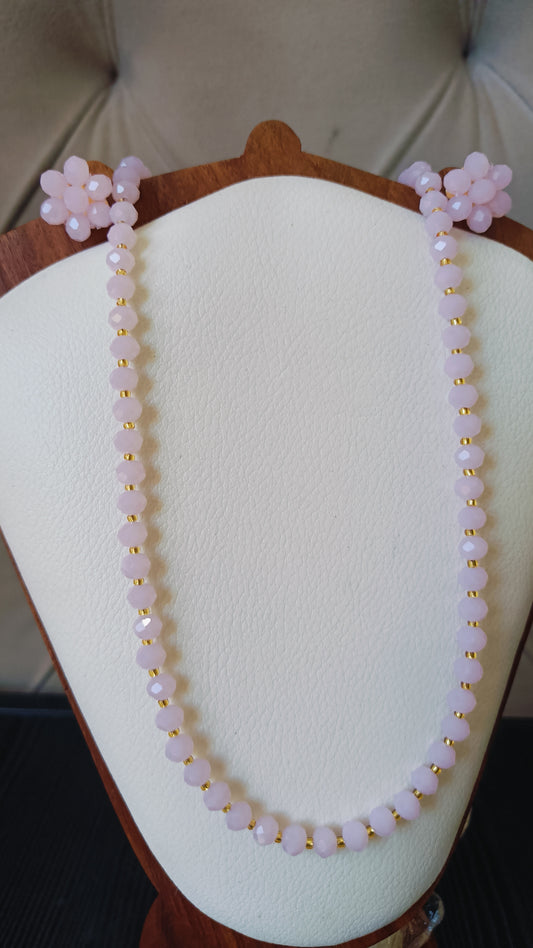 Radiant Soft Pink Diamond Cut Bead Necklace & Earring Set