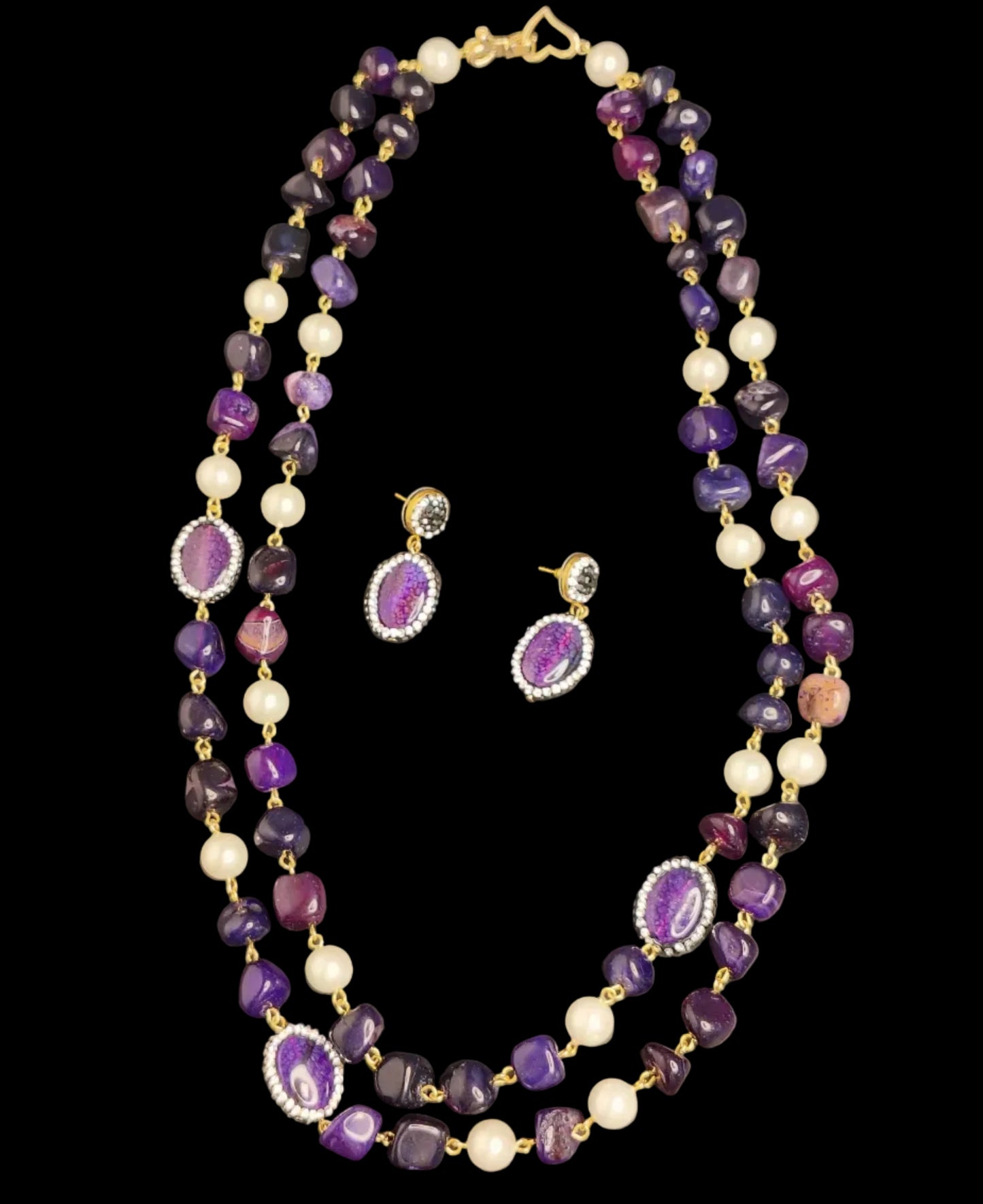Multi Purple shade Stone With Earrings