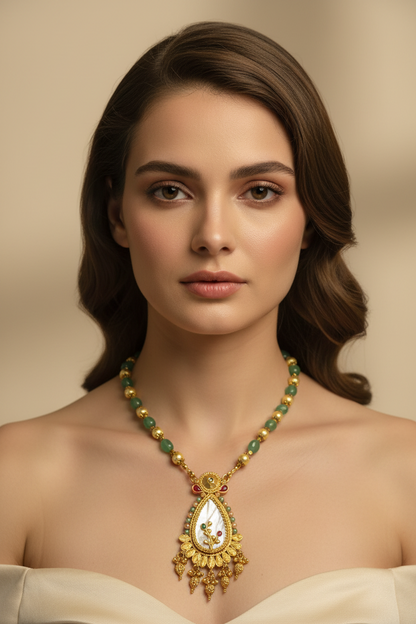 Green & Golden Green Long Necklace DB00054