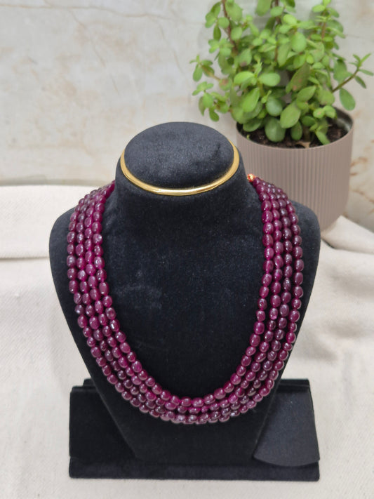 Luxurious Multi-Strand Deep Maroon Bead Necklace