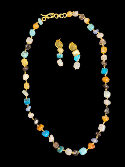 Multi colour long Necklace With Earrings Set