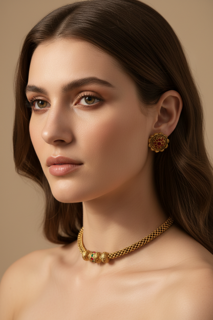 Golden Filigree & Choker Set Matching Earrings