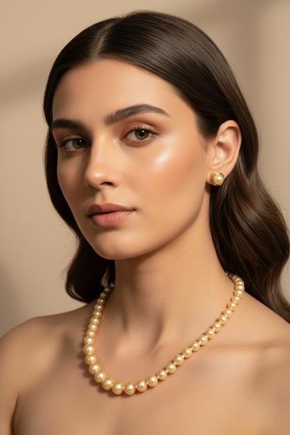 Golden Shade Pearl Necklace Set With Golden Metal Earrings DB00309
