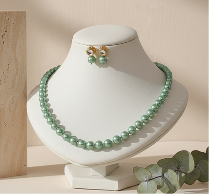 Sea Green Pearl With Golden Metal Earrings