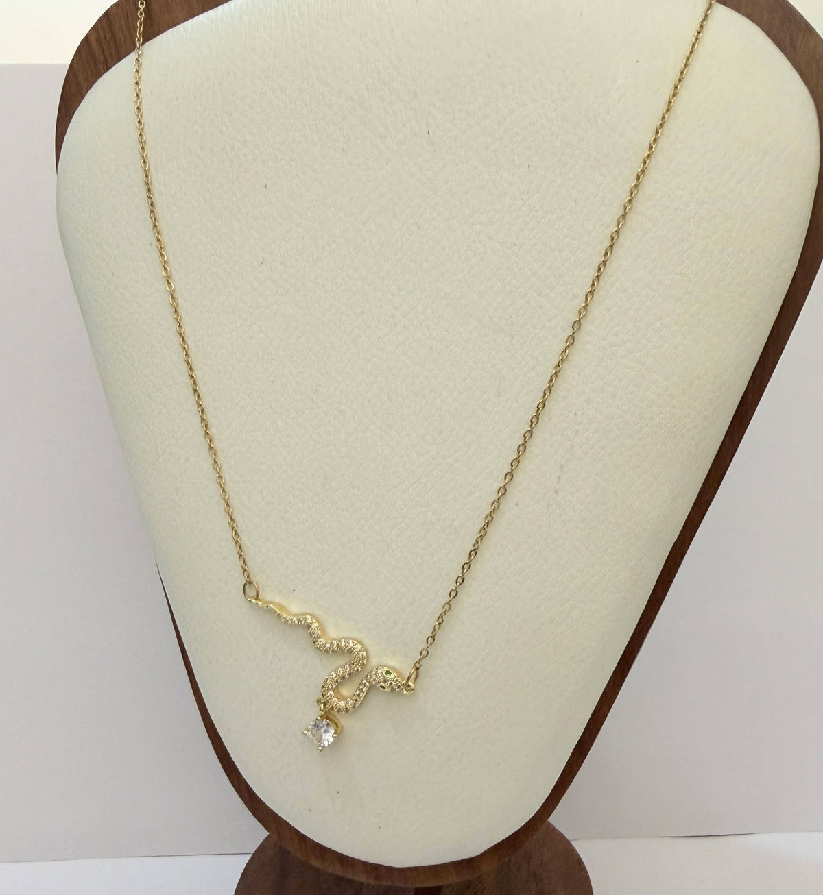 Gold Snake & Crystal Pendant Necklace