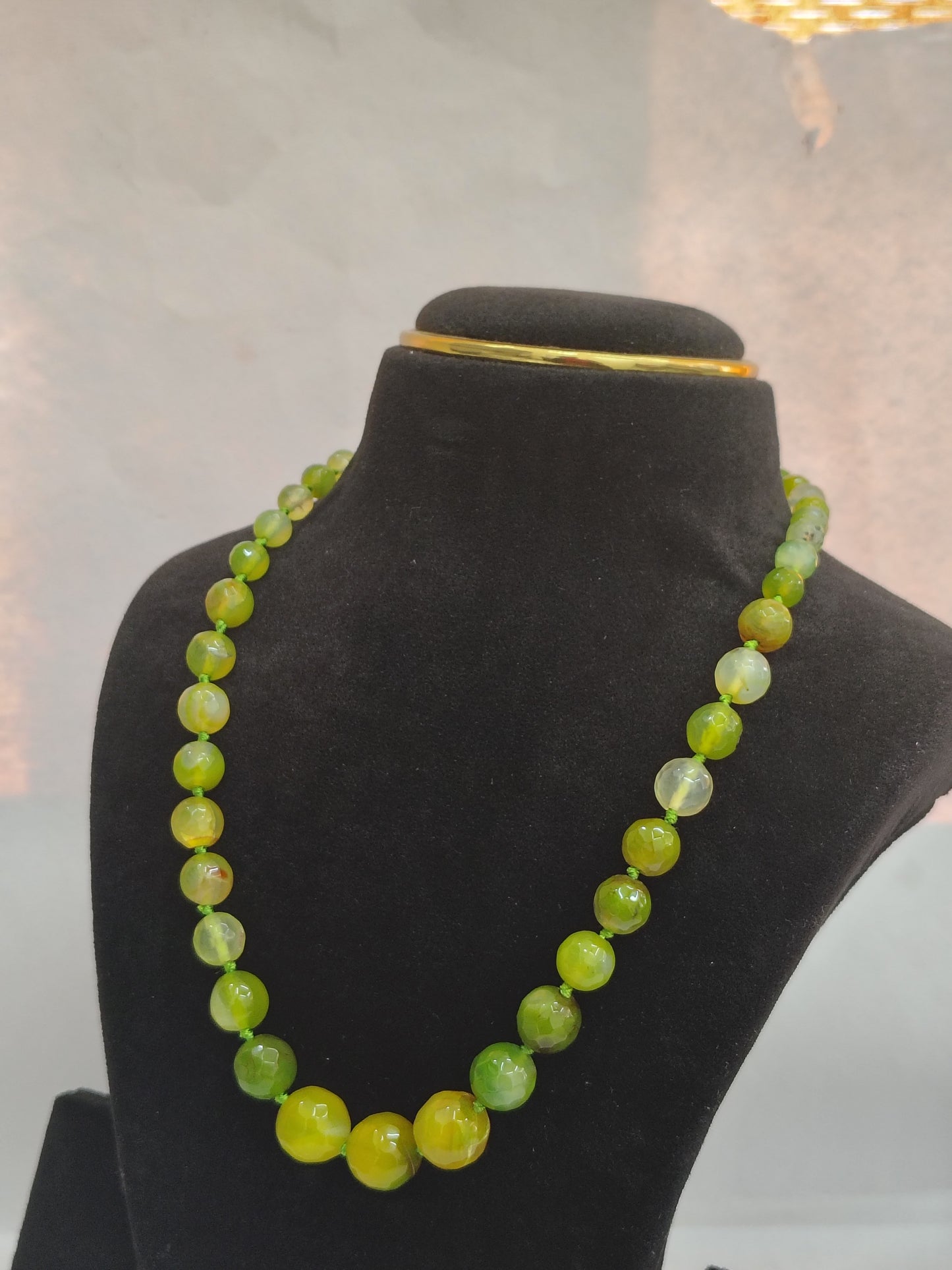 Earthtone Bright Green Dragon Vein Agate Beaded Necklace