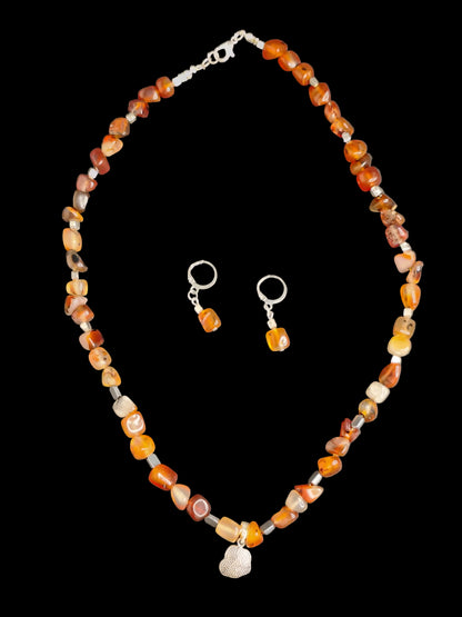 Orange Red Shade Stone & Necklace With Earrings