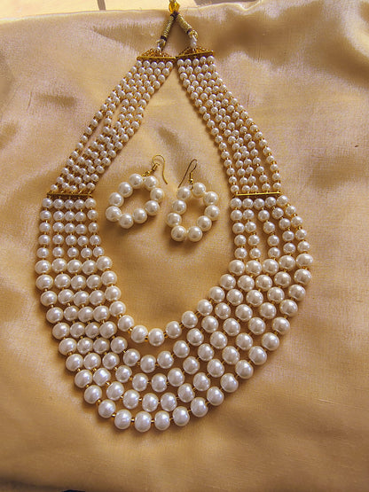 Exquisite Multi-strand White Pearl Necklace - Product Code WML5