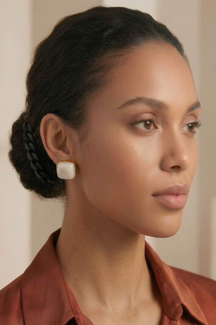 Milky White Square Studs