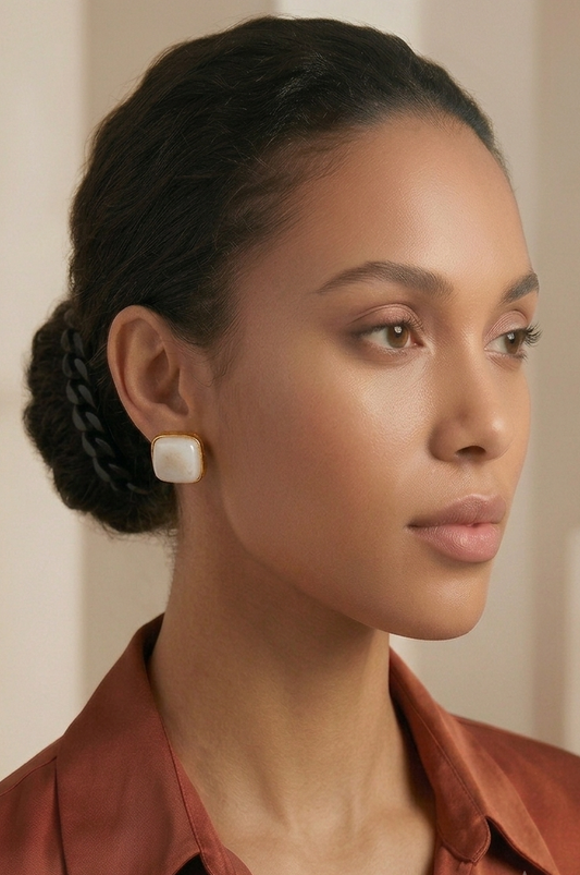 Milky White Square Studs