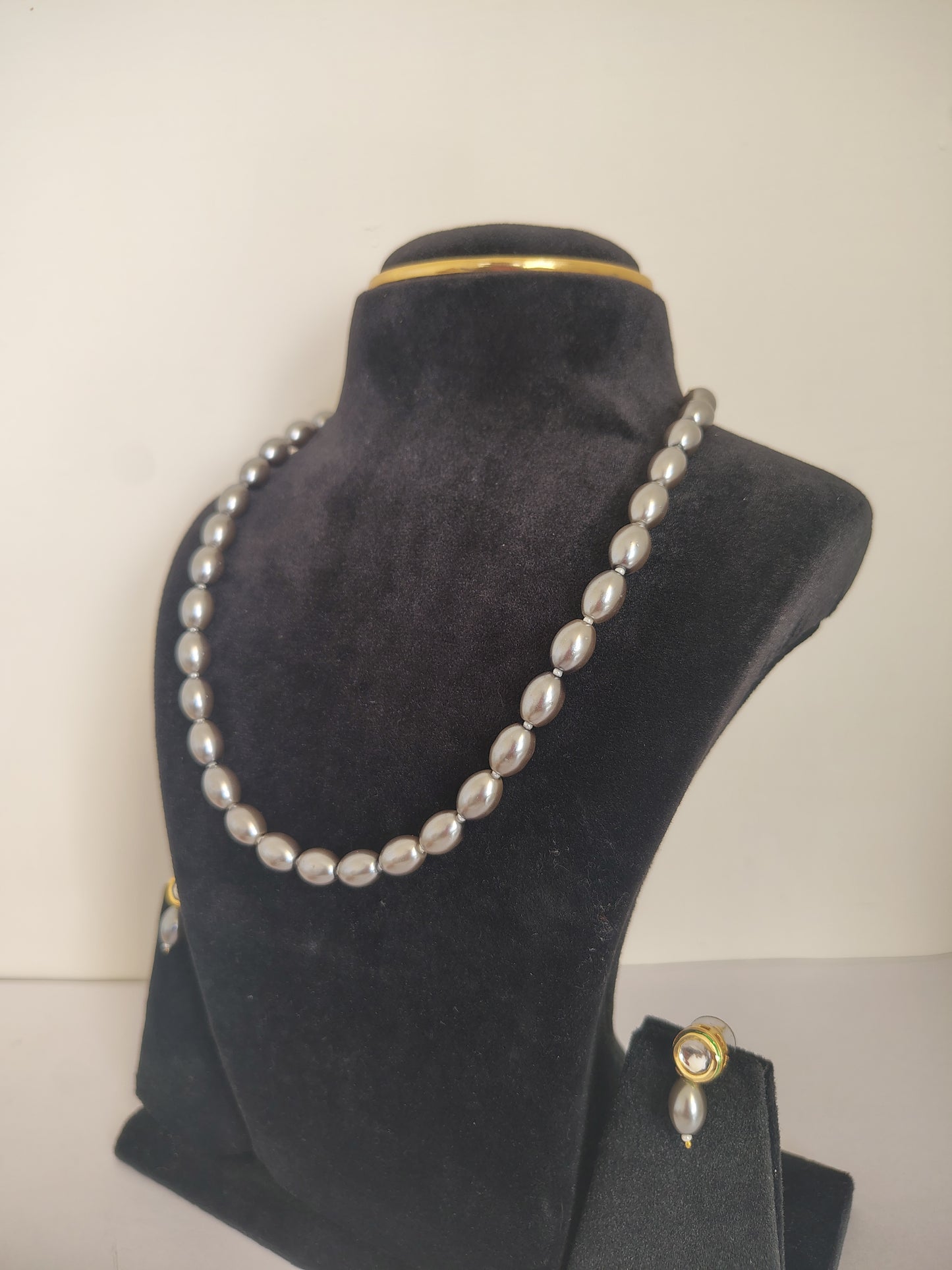 Grey Drop Shape Pearl Necklace GSL344