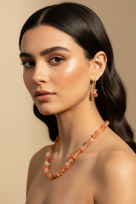 Orange Stone & Necklace With Earrings
