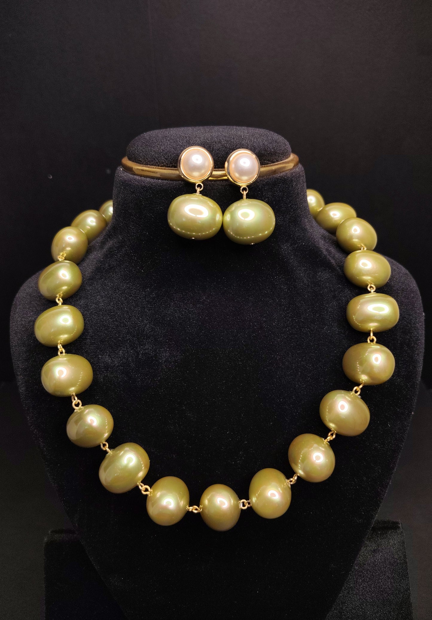 Korean Green Pearl With Earrings Big Size Necklace  DB00043