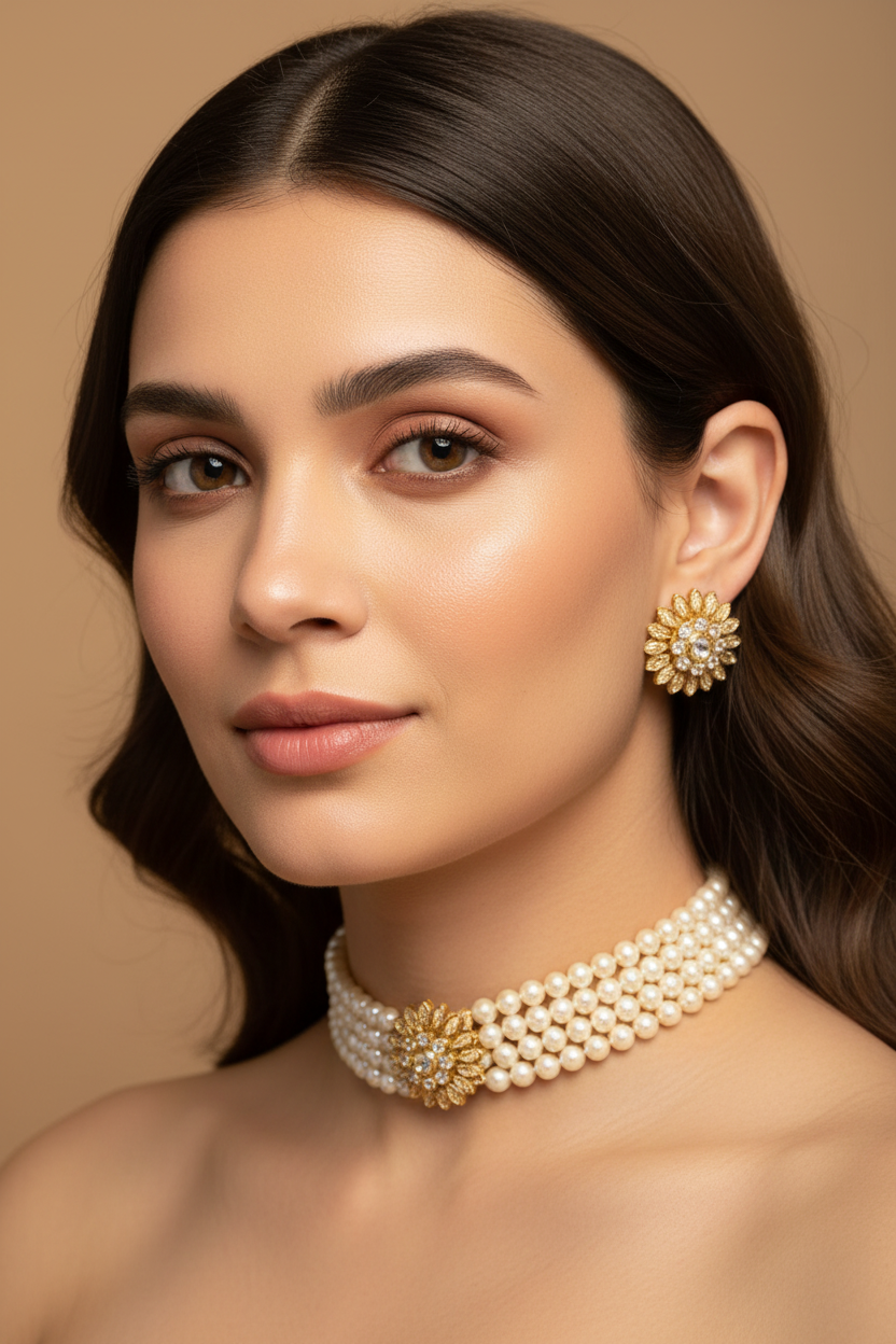 Multiple Strand Pearl Choker Golden Yellow DB00384