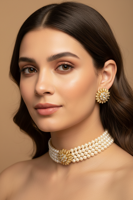 Multiple Strand Pearl Choker Golden Yellow DB00384