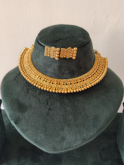 Heritage Gold Bead & Spiral Choker Set With Earrings