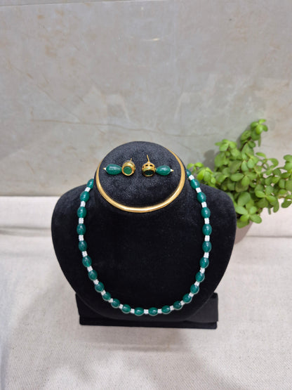 Green Drop and White Beads  Necklace Set