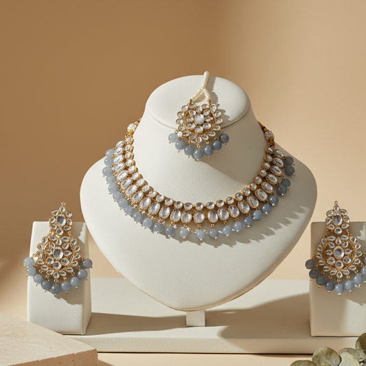 Royalty: Kundan & Sky Blue  Statement Set With Earrings