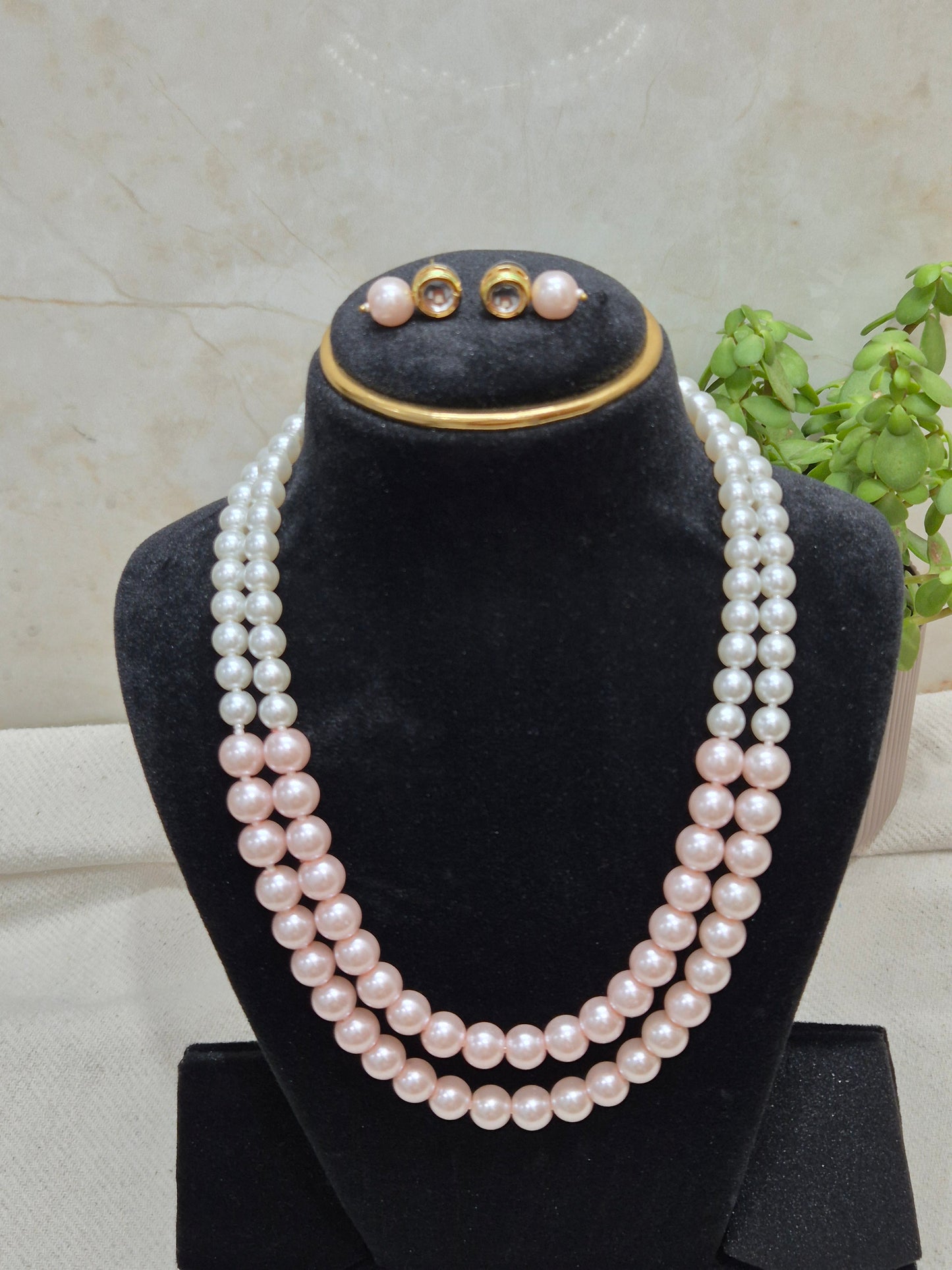 Elegant Dual-Tone Pearl Necklace & Earring Set