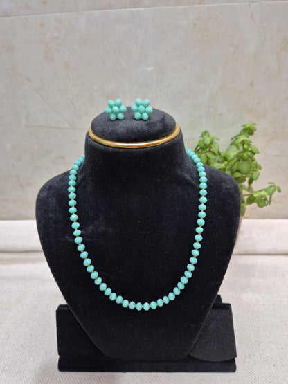 Charming Aqua Blue Diamond Cut Bead Necklace & Earring Set