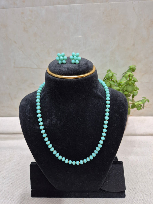 Charming Aqua Blue Diamond Cut Bead Necklace & Earring Set
