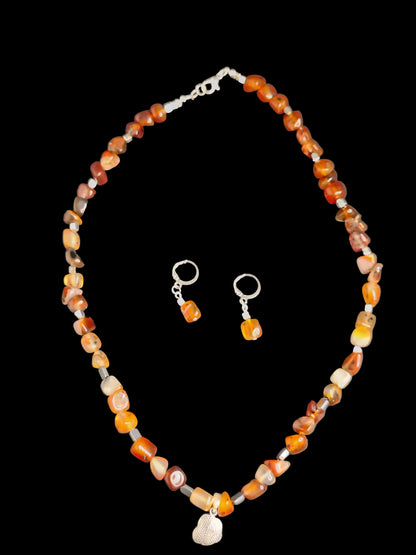 Orange Red Shade Stone & Necklace With Earrings