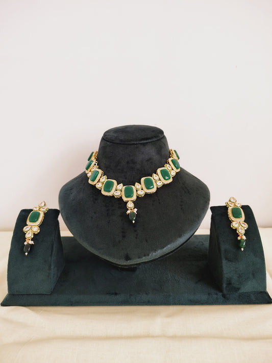 Premium Green Shade Stone Studded Necklace