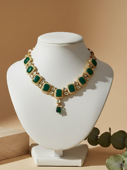 Premium Green Shade Stone Studded Necklace