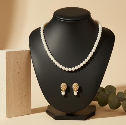White Pearl Necklace With Earrings