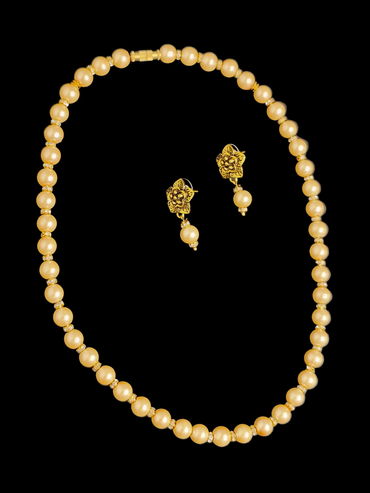 Golden Shade  Pearl Necklace With Earrings DB00197