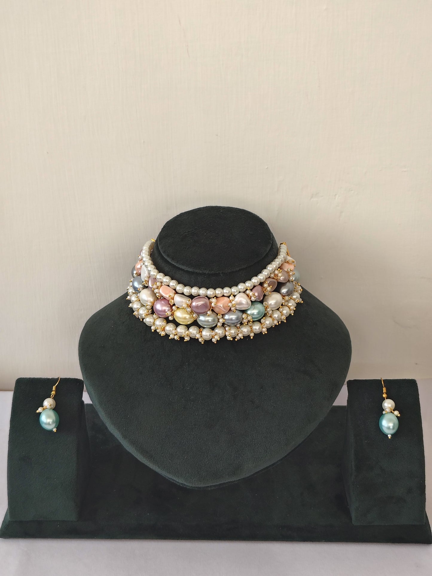 Multi-Hue Baroque Pearl Cluster Choker & Earring Set