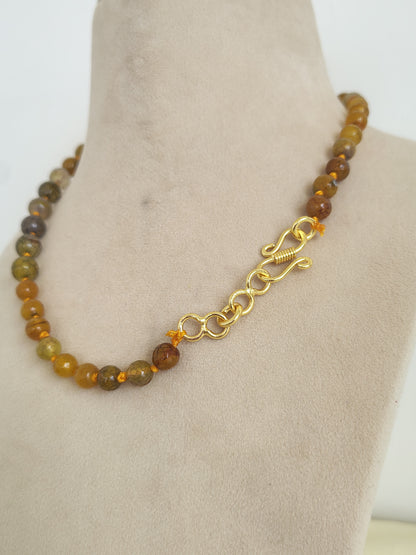 Earthtone  Orange Dragon Vein Agate Beaded Necklace