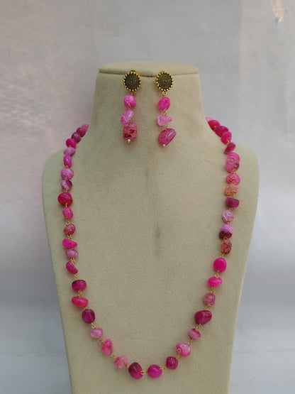 Pink Stone Look Necklace & Earring Set