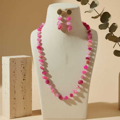 Pink Stone Look Necklace & Earring Set