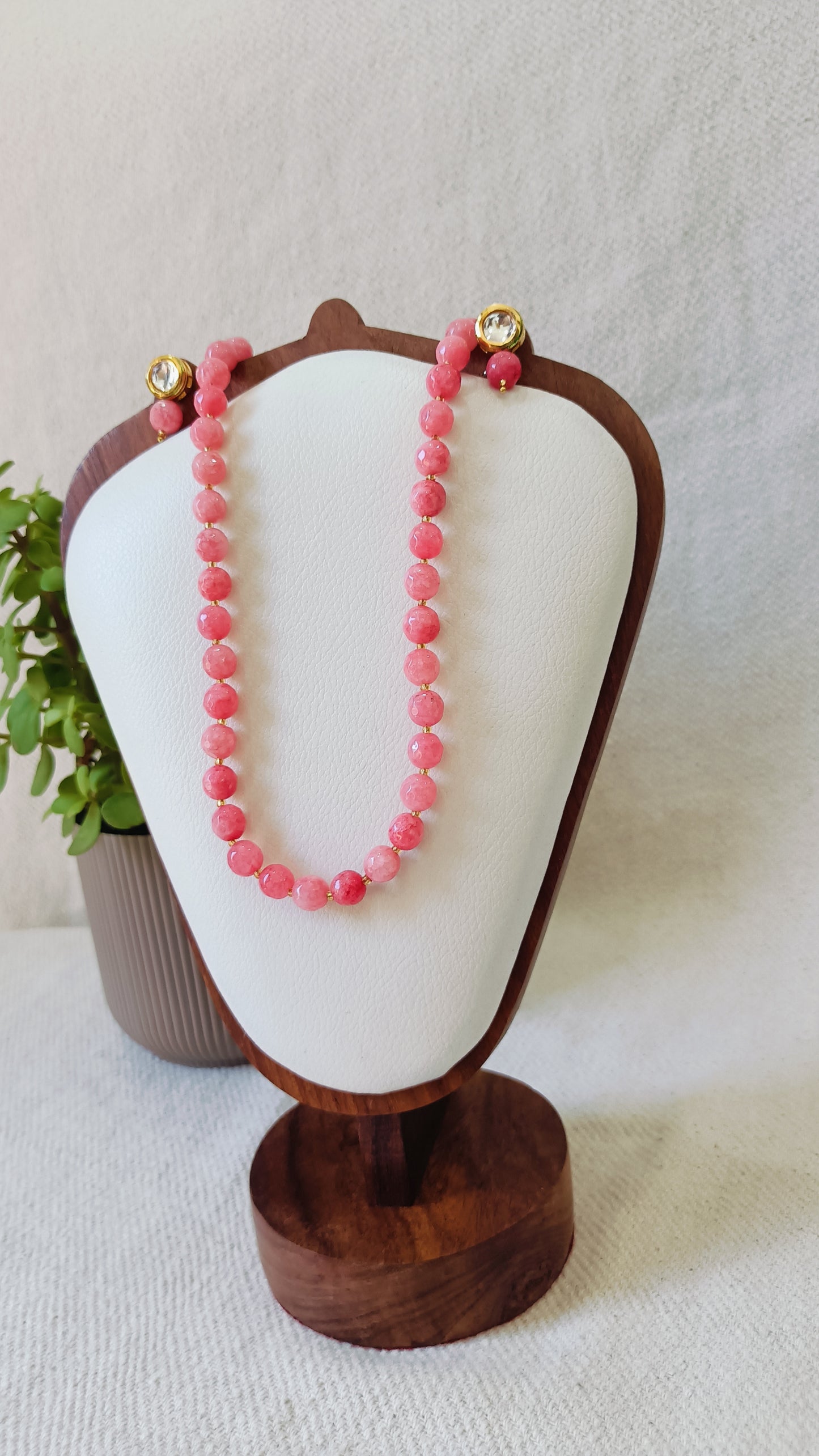 Onyx Delicate Pink Bead Necklace & Earring Set