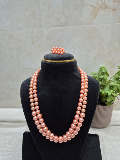 Light Peach Shade Pearl Necklace Set