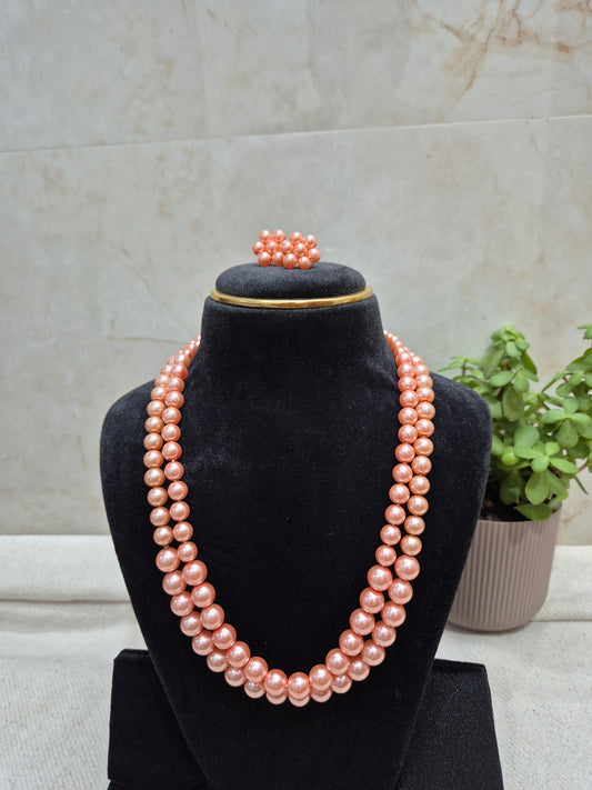 Light Peach Shade Pearl Necklace Set