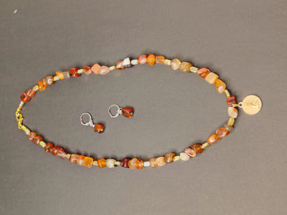 Multi colour Stone Look Necklace with Earrings