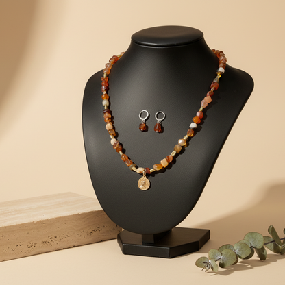 Multi colour Stone Look Necklace with Earrings