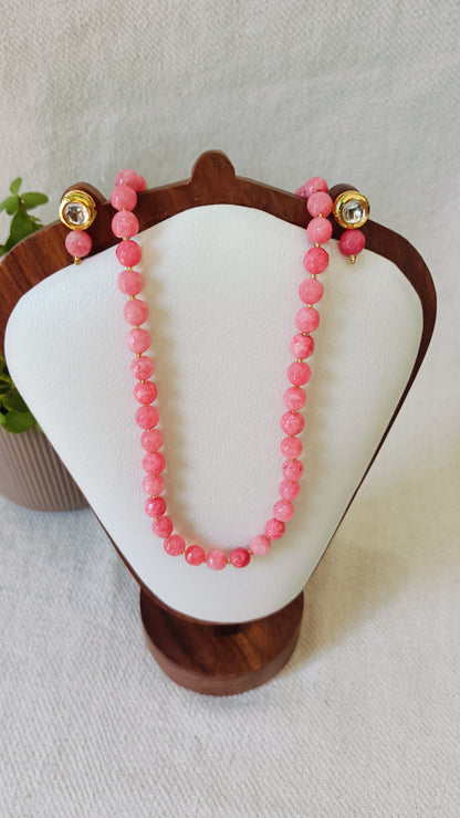 Onyx Delicate Pink Bead Necklace & Earring Set