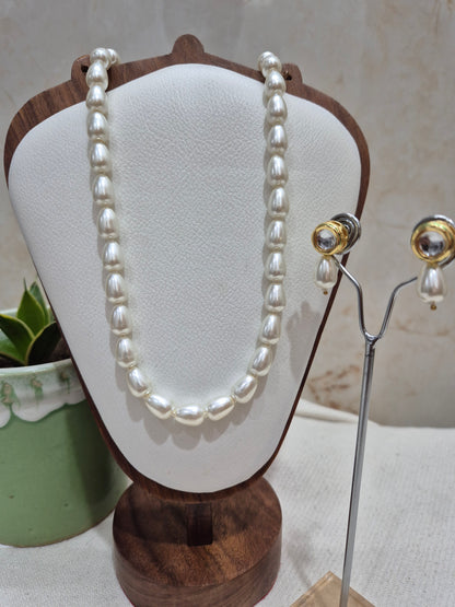 White Drop Shaped Pearl With Metal Earrings