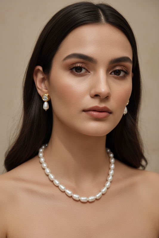 White Drop Shaped Pearl With Metal Earrings